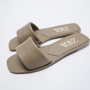 🩵 ZARA MINK BROWN FLAT PADDED LEATHER SANDALS